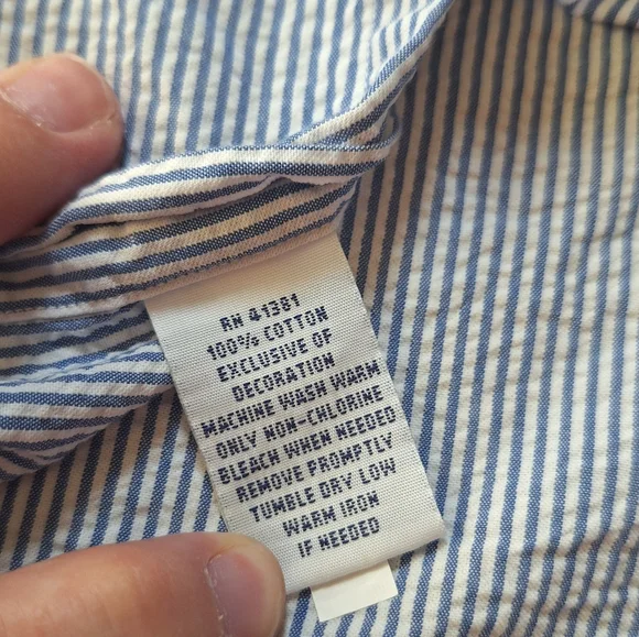 Polo Ralph Lauren Mens Blue White Striped Seersucker Short Sleeve Shirt Large - Picture 5 of 7